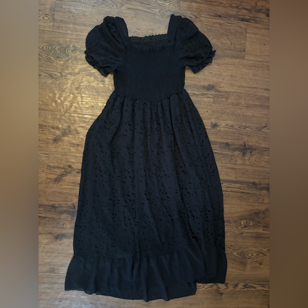Mulvari Plus Plant Print Shirred Square Neck Puff Sleeve Ruffle Hem Dress